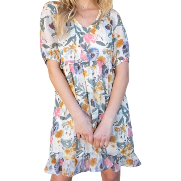 Sage + Blush Floral Dress - Picture 1 of 3